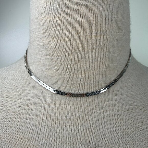 Monet Jewelry - Vintage Monet Thick Herringbone Silver Tone Chain Necklace 16"